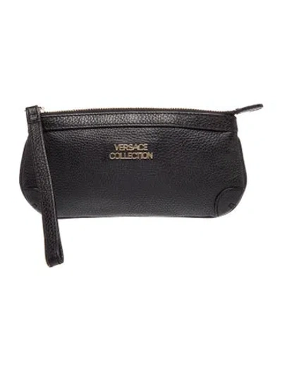 Pre-owned Versace Leather Pouch In Black