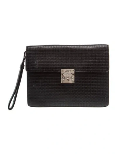 Pre-owned Versace Leather Pouch In Black