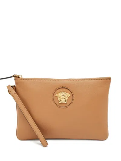 Pre-owned Versace Leather Pouch In Brown