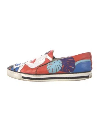 Pre-owned Versace Leather Printed Boat Shoes In Orange