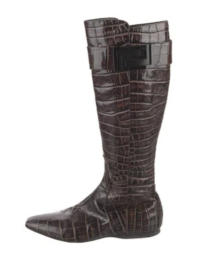 Pre-owned Versace Leather Printed Boots In Multi