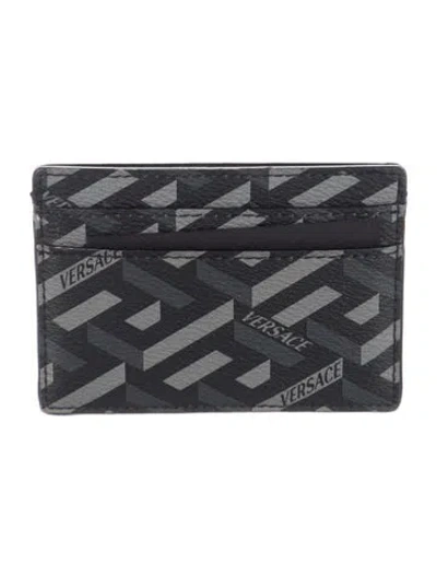 Pre-owned Versace Leather Printed Card Holder In Black