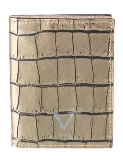 Pre-owned Versace Leather Printed Card Holder In Gold