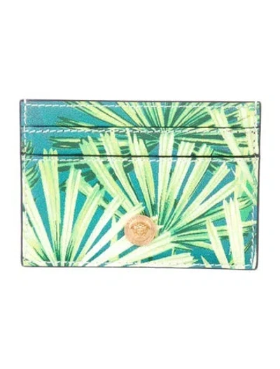 Pre-owned Versace Leather Printed Card Holder In Green