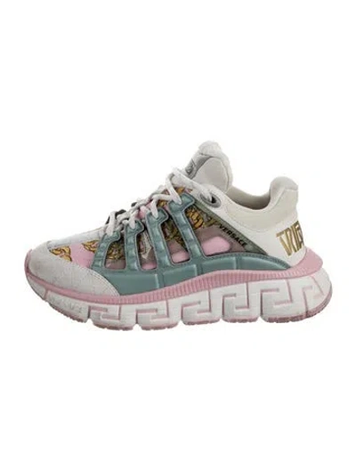 Pre-owned Versace Leather Printed Chunky Sneakers In Pink