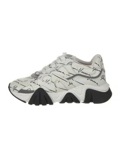 Pre-owned Versace Leather Printed Chunky Sneakers In White