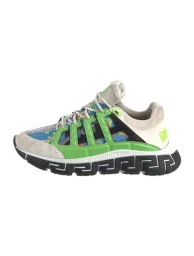 Pre-owned Versace Leather Printed Chunky Sneakers In White