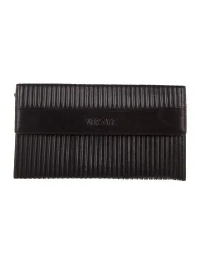 Pre-owned Versace Leather Printed Coin Pouch In Black