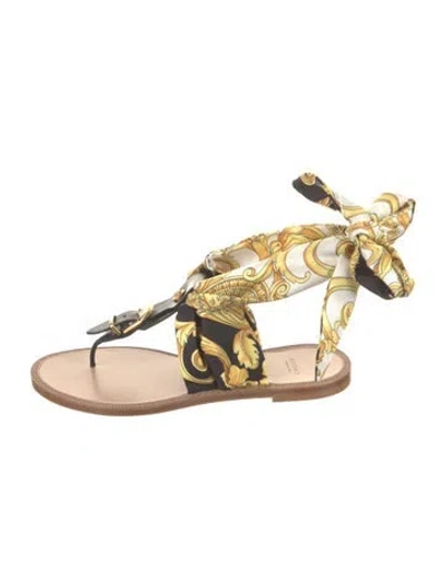 Pre-owned Versace Leather Printed Gladiator Sandals In Black