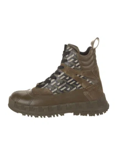 Pre-owned Versace Leather Printed Hiking Boots In Green