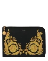 VERSACE VERSACE BAROCCO PRINTED POUCH WOMAN POUCH BLACK SIZE - LEATHER