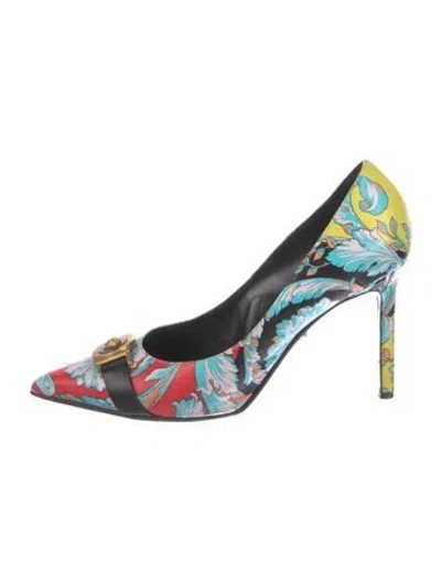 Pre-owned Versace Leather Printed Pumps In Blue