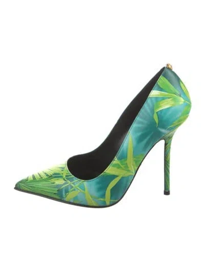 Pre-owned Versace Leather Printed Pumps In Green