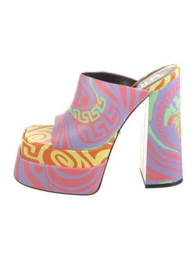 Pre-owned Versace Leather Printed Slides In Purple