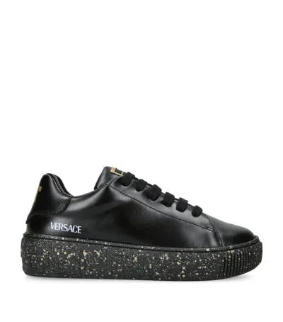 Versace Kids' Leather Printed Sneakers In Black