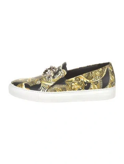 Pre-owned Versace Leather Printed Sneakers In Black