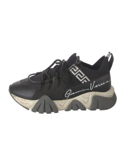 Pre-owned Versace Leather Printed Sneakers In Black