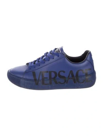 Pre-owned Versace Leather Printed Sneakers In Blue