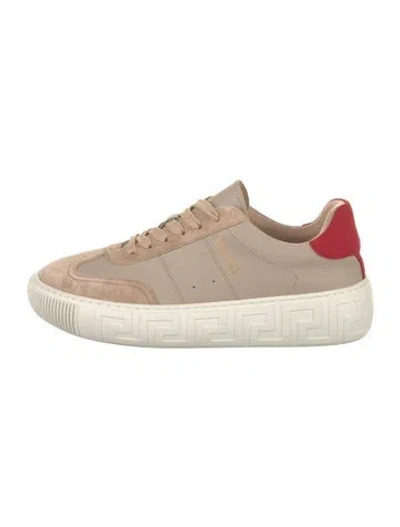 Pre-owned Versace Leather Printed Sneakers In Neutral