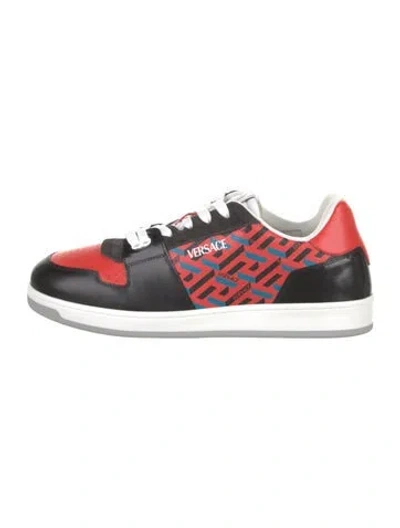 Pre-owned Versace Leather Printed Sneakers In Orange