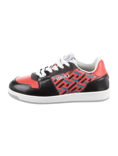 Pre-owned Versace Leather Printed Sneakers In Red