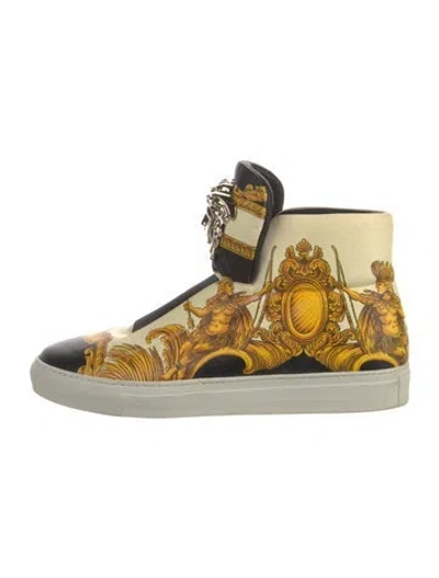 Pre-owned Versace Leather Printed Sneakers In Yellow