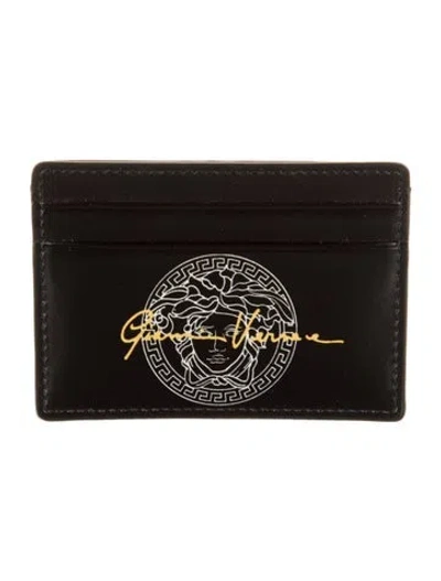 Pre-owned Versace Leather Printed Wallet In Black