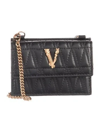 Pre-owned Versace Leather Printed Wallet In Black