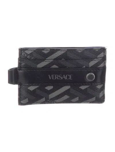 Pre-owned Versace Leather Printed Wallet In Black