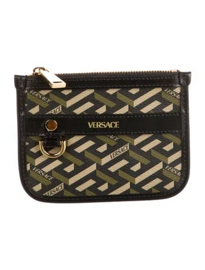 Pre-owned Versace Leather Printed Wallet In Green