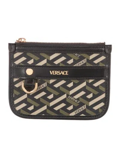 Pre-owned Versace Leather Printed Wallet In Green