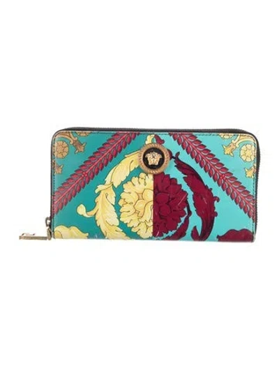 Pre-owned Versace Leather Printed Wallet In Yellow