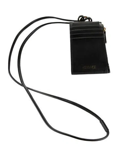 Pre-owned Versace Leather Printed Wristlet In Black