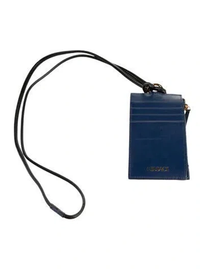 Pre-owned Versace Leather Printed Wristlet In Blue