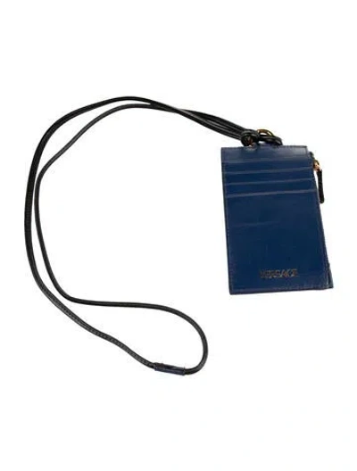 Pre-owned Versace Leather Printed Wristlet In Blue