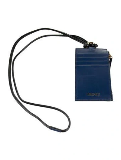 Pre-owned Versace Leather Printed Wristlet In Blue