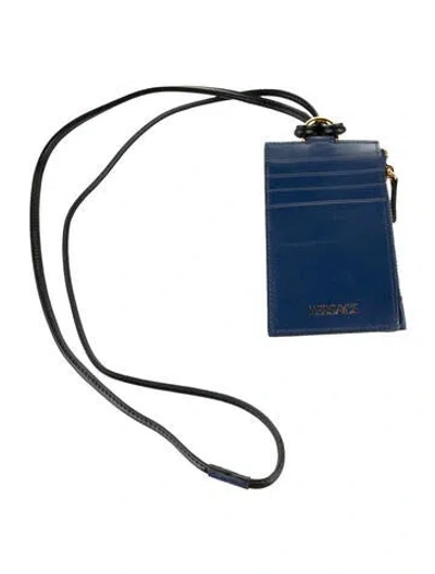 Pre-owned Versace Leather Printed Wristlet In Blue