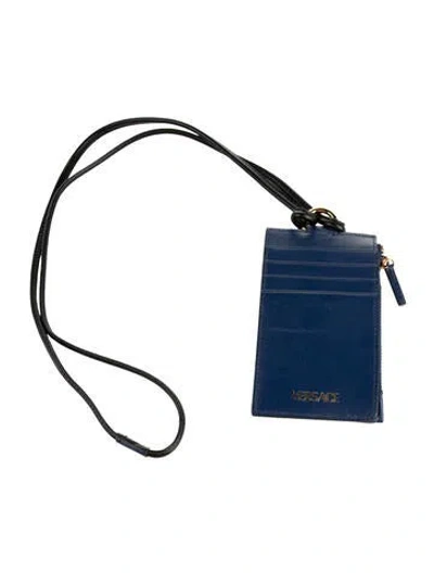 Pre-owned Versace Leather Printed Wristlet In Blue