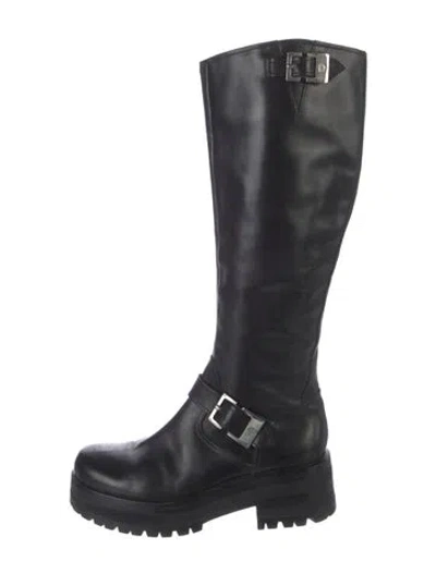 Pre-owned Versace Leather Rain Boots In Black