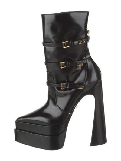 Pre-owned Versace Leather Rain Boots In Black