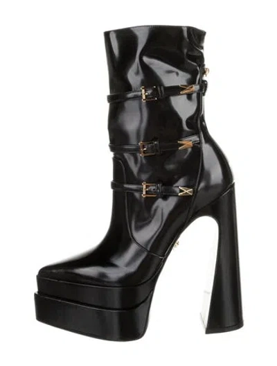 Pre-owned Versace Leather Rain Boots In Black