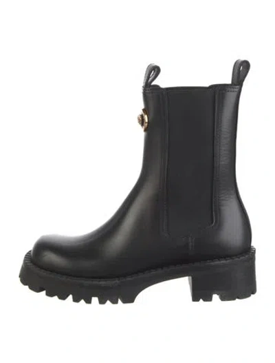Pre-owned Versace Leather Rain Boots In Black