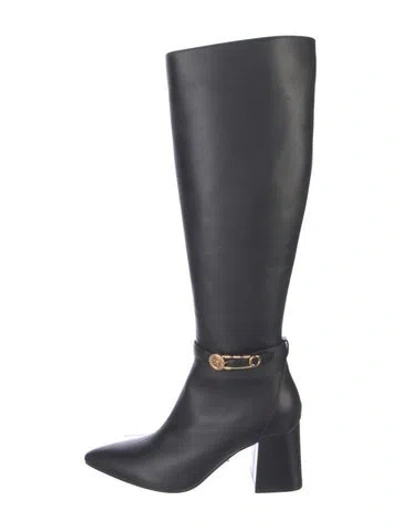 Pre-owned Versace Leather Riding Boots In Black