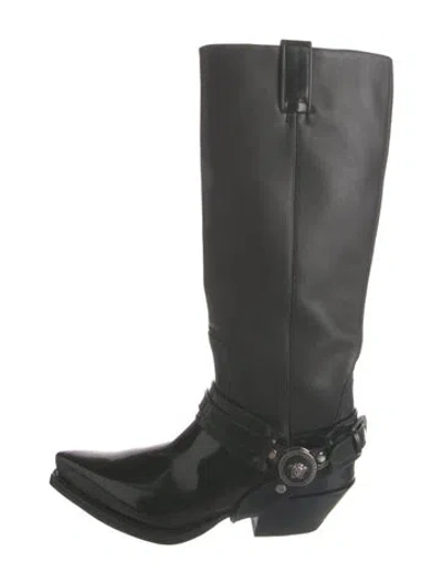 Pre-owned Versace Leather Riding Boots In Black