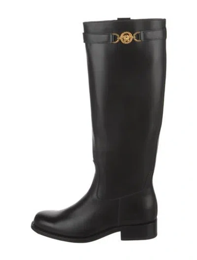 Pre-owned Versace Leather Riding Boots In Black