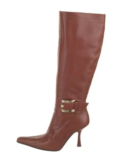 Pre-owned Versace Leather Riding Boots In Brown