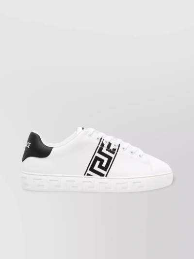 VERSACE LEATHER ROUND TOE LOW TOP SNEAKERS