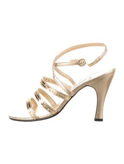 Pre-owned Versace Leather Sandals In Gold