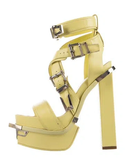 Pre-owned Versace Leather Sandals In Green/yellow