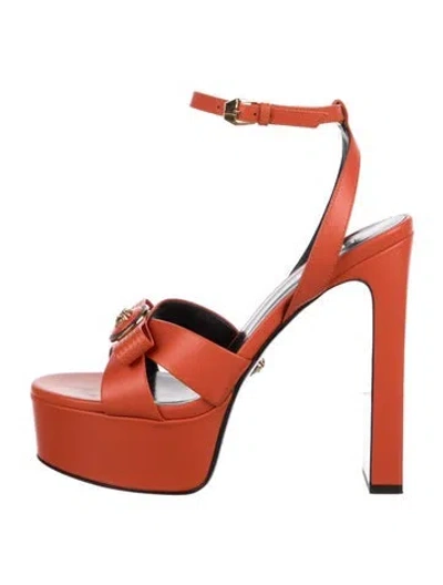 Pre-owned Versace Leather Sandals In Orange